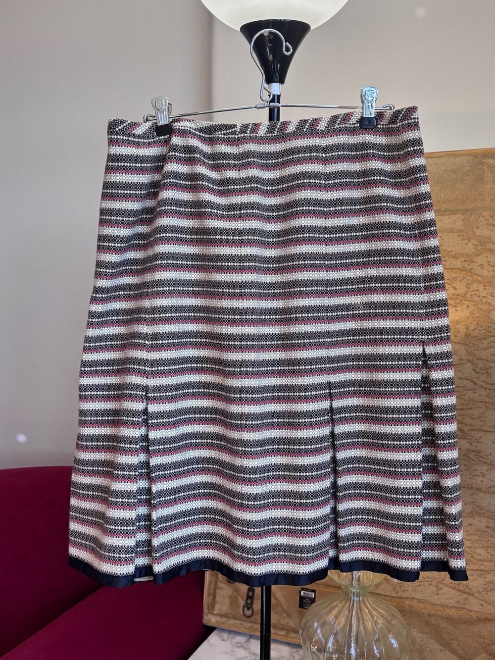 LOFT Striped A-Line Skirt in Black, White & Burgundy